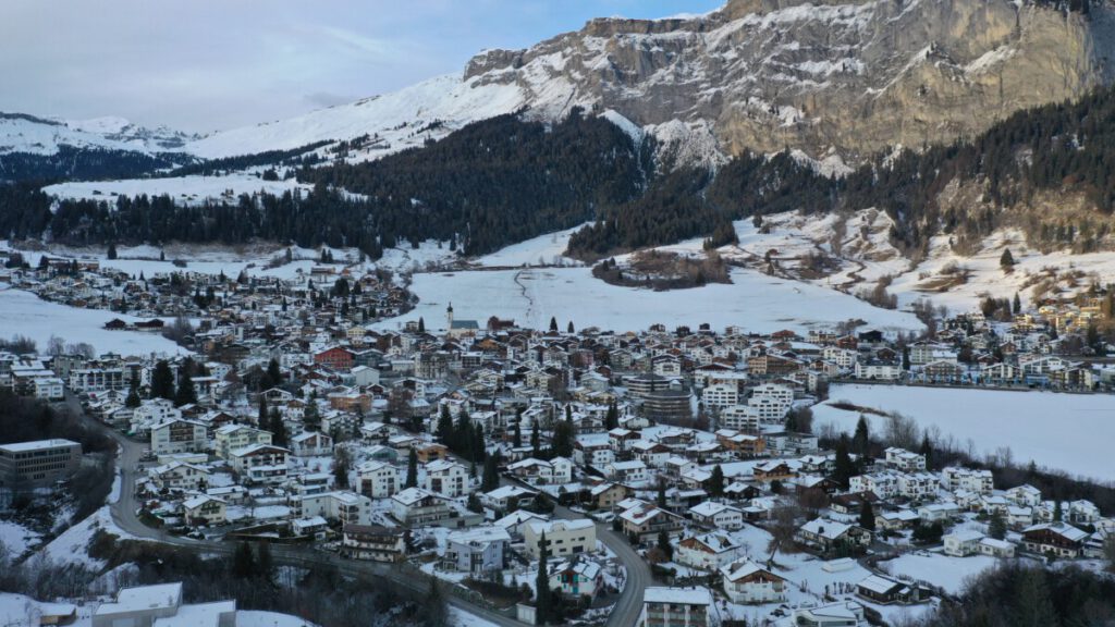 Snowy mountains and chalets
