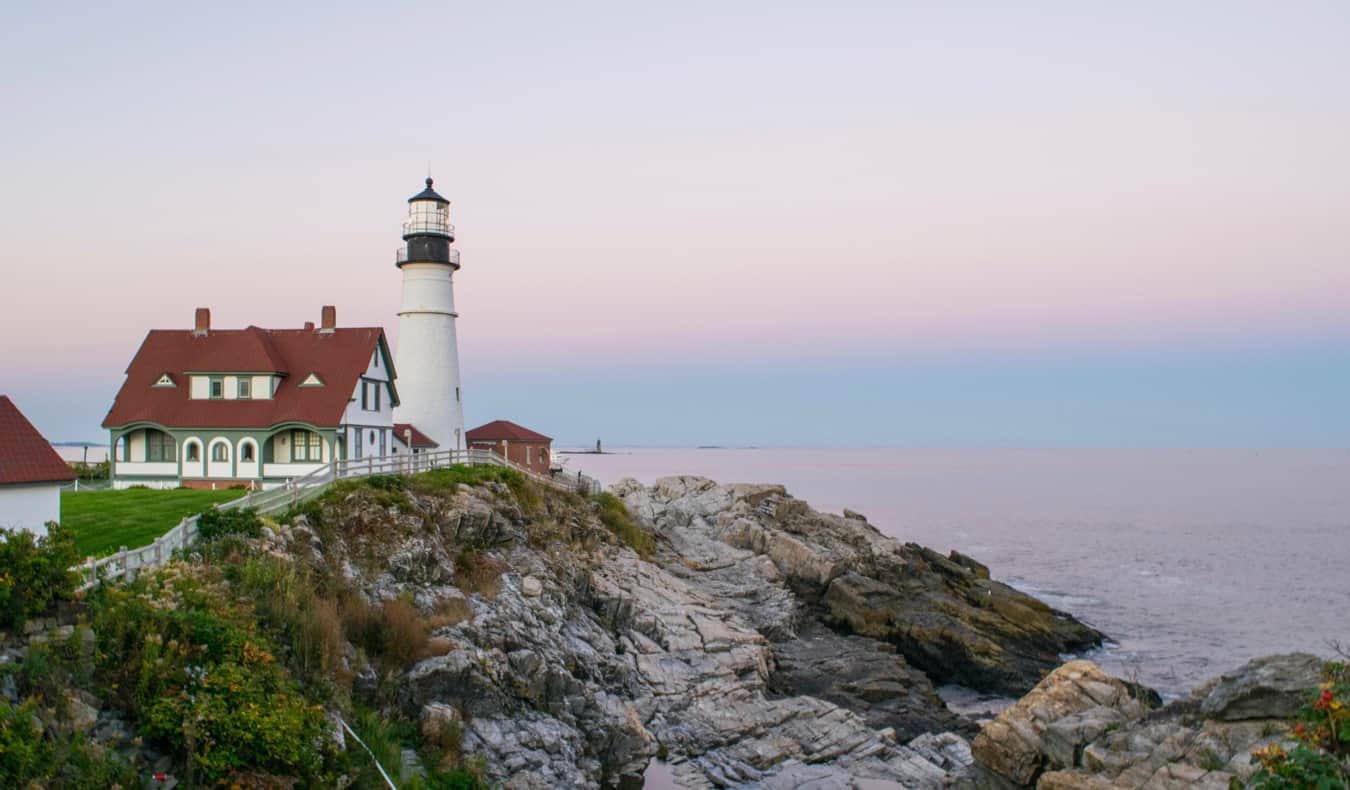 Lighthouse on a rocky New England coast